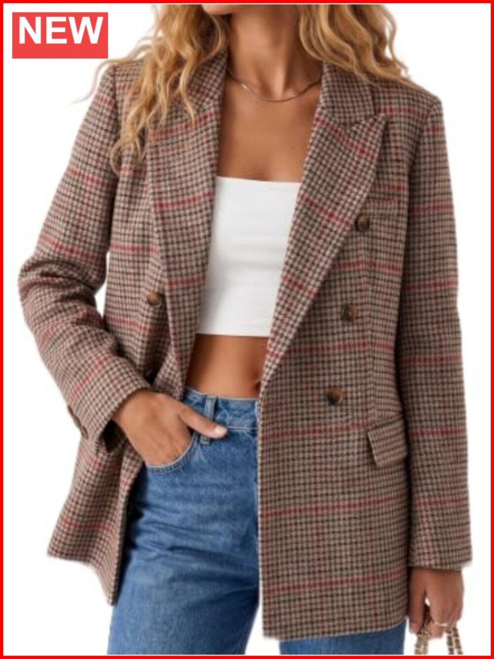 Tweed Plaid Blazer Suit Jacket